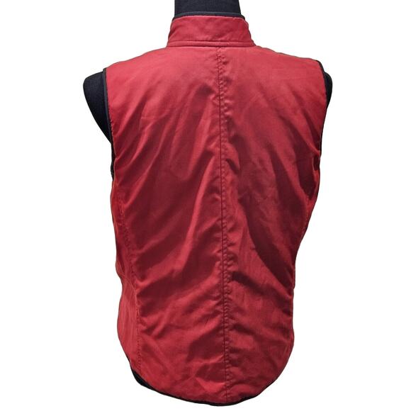 Chaps Black Quilted Reversible Vest Solid Red Snap Pockets Full Zip Medium - Picture 4 of 10